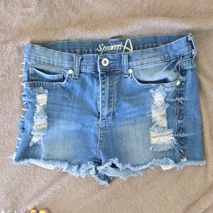 Distressed Denim‎ Shorts with Studded Trim-Size 1 With Stretcg